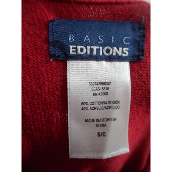 Red lightweight Knit V neck Sweater Size S Cotton blend long sleeve - Picture 2 of 5